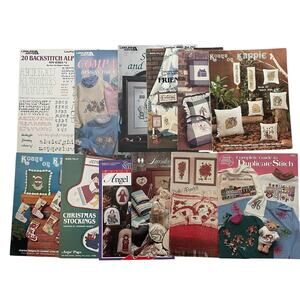 Vintage Cross Stitch Pattern Lot 12 Pillows Alphabet Christmas Roses Instruction